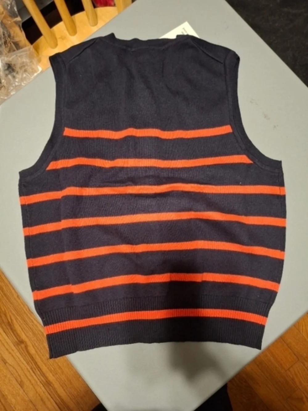 Womans Red Striped Navy Blue Button-Front Knit Vest.. Free Assembly Medium - Picture 2 of 7